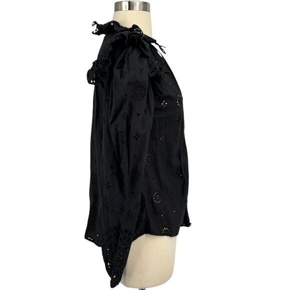 V. De. Vinster Joshua Blouse Black Size S Lace Ruffle V Neck Puff Sleeves - Picture 5 of 9